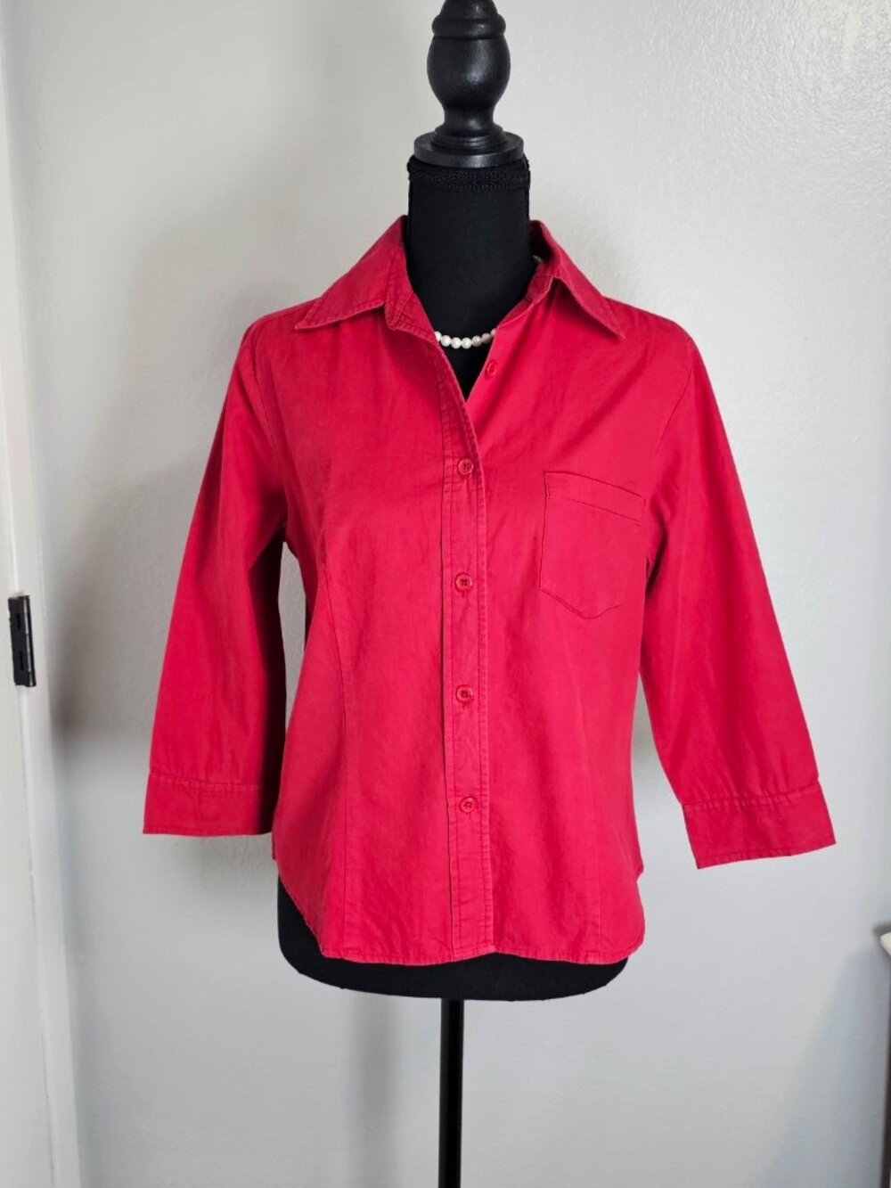Calypso Red Button Down Shirt Women's Classic Minimalist Office Blouse - Size 8 - Picture 2 of 6